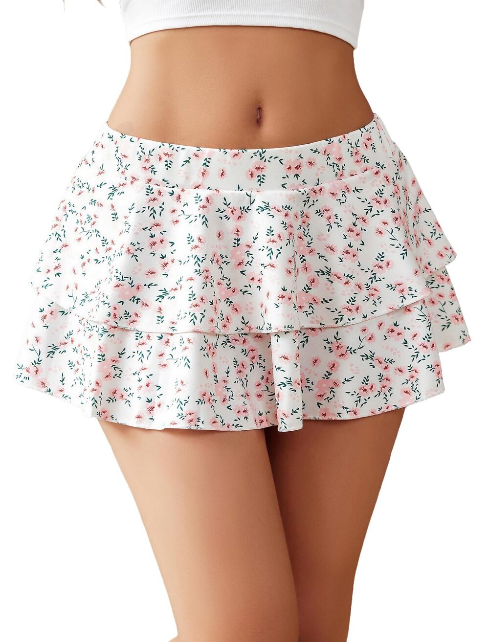 7682 Pleated Mini Skirt Solid Ruffle Lingerie Tiny Floral Pleated Skirts